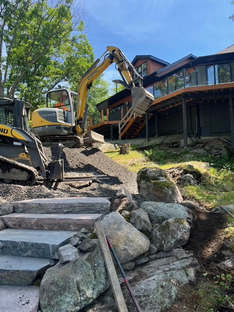 Base prep for installing steps at a Georgian Bay cottage