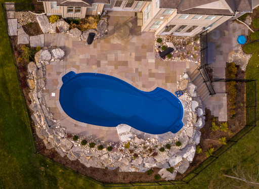 Drone shot of pool and landscaping