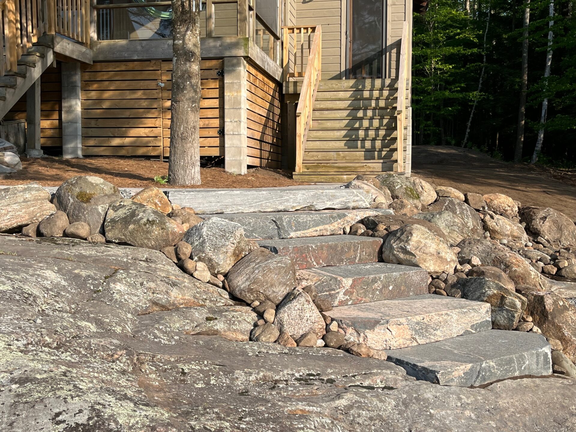Natural stone steps installed at a cottage in Georgian Bay